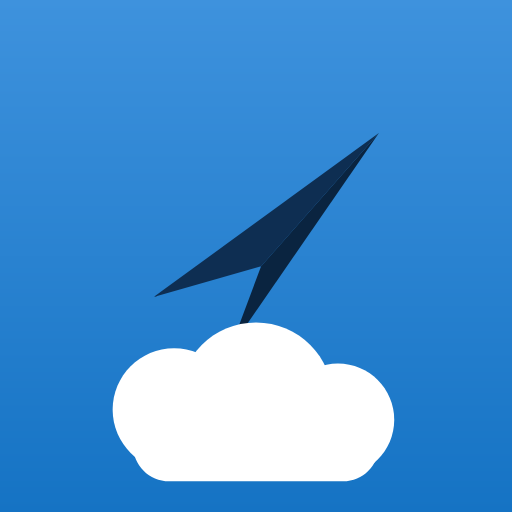 The AvWeather icon: a dark paper plane climbing away from a white cloud, on a blue ground.